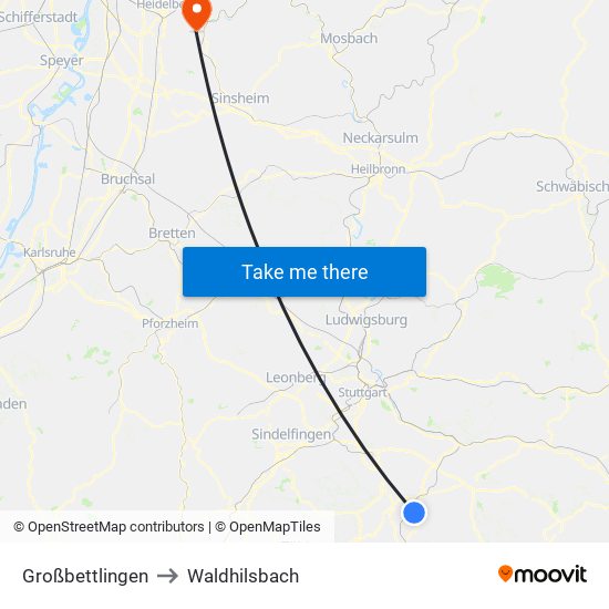 Großbettlingen to Waldhilsbach map