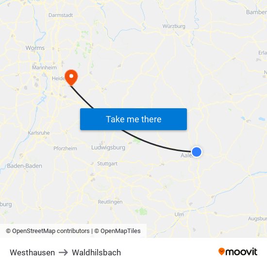 Westhausen to Waldhilsbach map