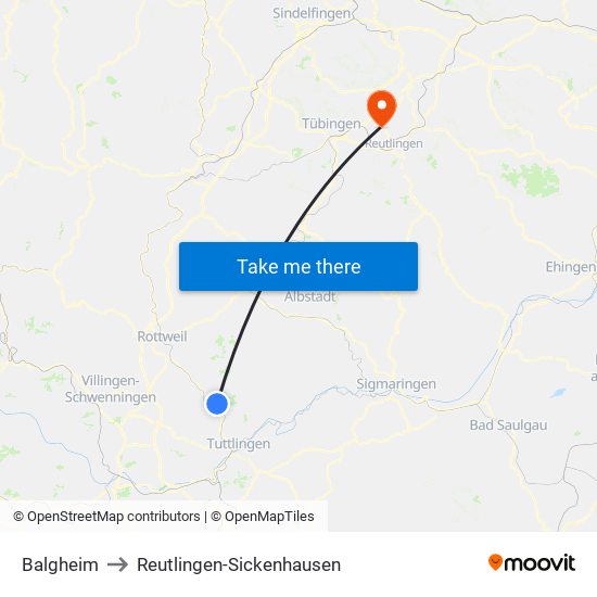 Balgheim to Reutlingen-Sickenhausen map