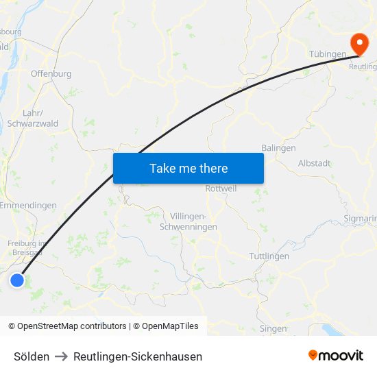 Sölden to Reutlingen-Sickenhausen map