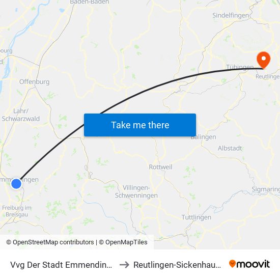 Vvg Der Stadt Emmendingen to Reutlingen-Sickenhausen map