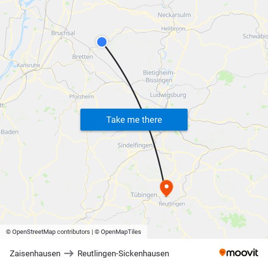 Zaisenhausen to Reutlingen-Sickenhausen map