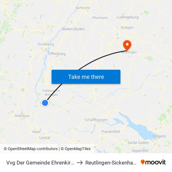 Vvg Der Gemeinde Ehrenkirchen to Reutlingen-Sickenhausen map