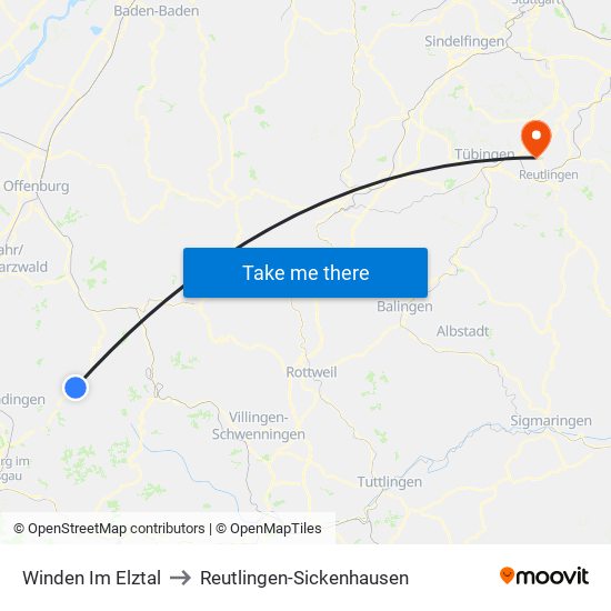 Winden Im Elztal to Reutlingen-Sickenhausen map