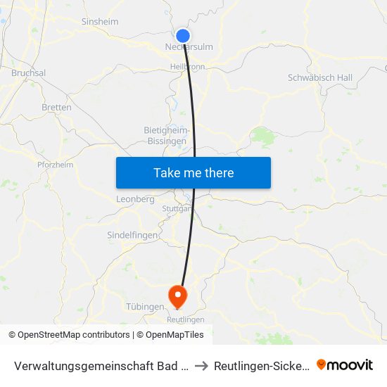 Verwaltungsgemeinschaft Bad Friedrichshall to Reutlingen-Sickenhausen map