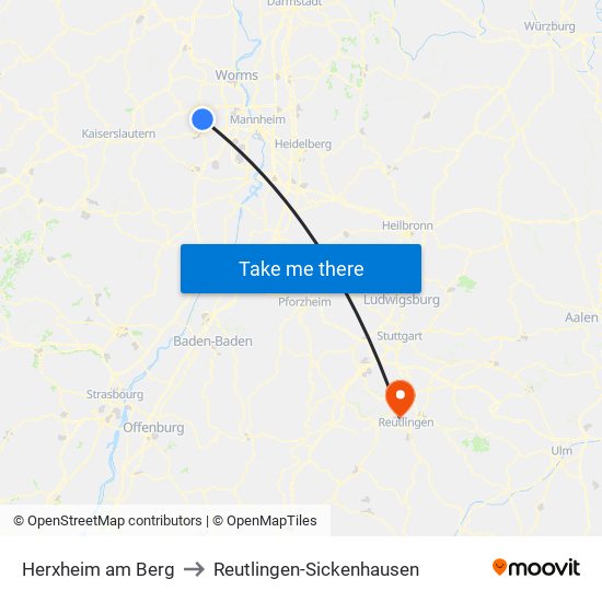 Herxheim am Berg to Reutlingen-Sickenhausen map