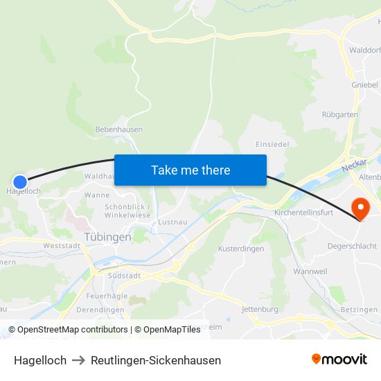 Hagelloch to Reutlingen-Sickenhausen map