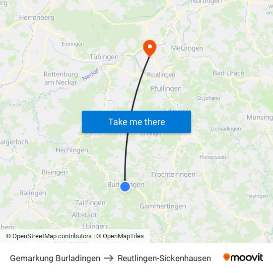 Gemarkung Burladingen to Reutlingen-Sickenhausen map