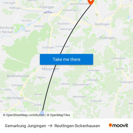 Gemarkung Jungingen to Reutlingen-Sickenhausen map