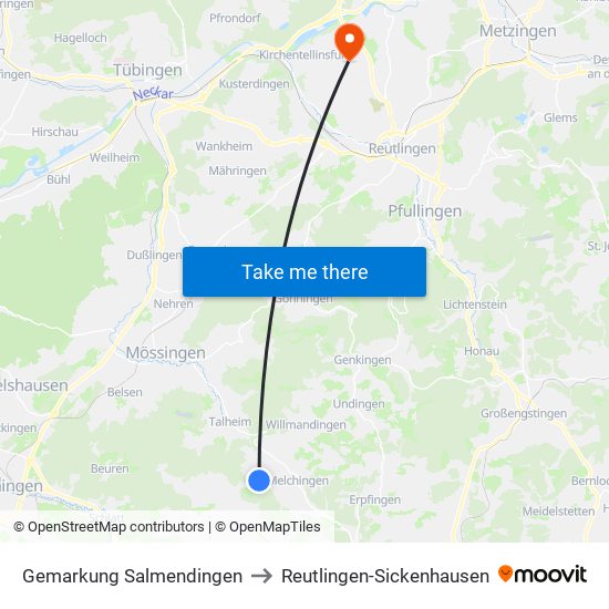 Gemarkung Salmendingen to Reutlingen-Sickenhausen map