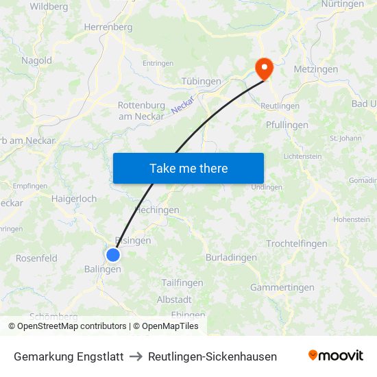 Gemarkung Engstlatt to Reutlingen-Sickenhausen map