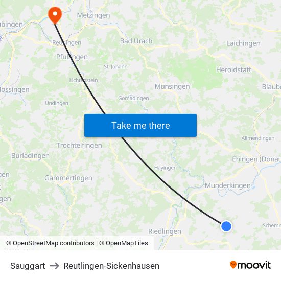 Sauggart to Reutlingen-Sickenhausen map