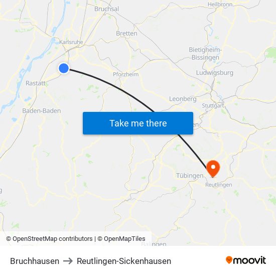 Bruchhausen to Reutlingen-Sickenhausen map