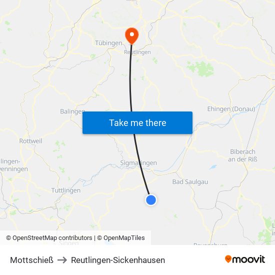 Mottschieß to Reutlingen-Sickenhausen map