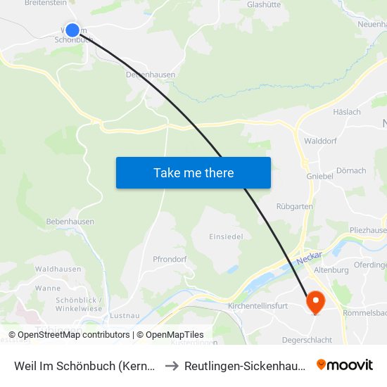 Weil Im Schönbuch (Kernort) to Reutlingen-Sickenhausen map