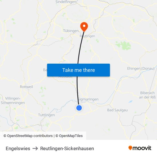 Engelswies to Reutlingen-Sickenhausen map