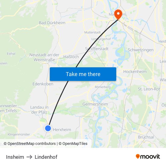 Insheim to Lindenhof map