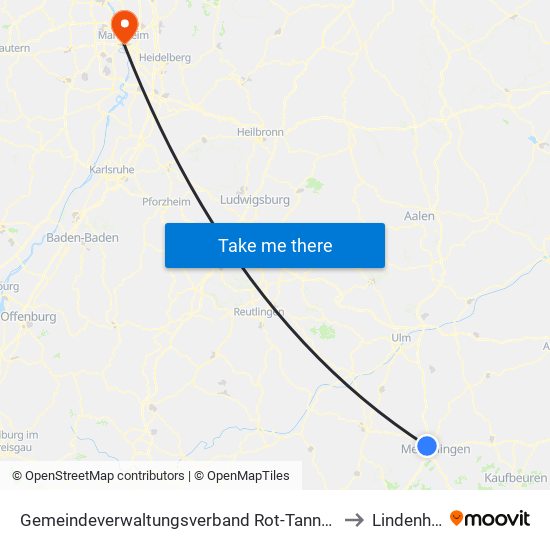 Gemeindeverwaltungsverband Rot-Tannheim to Lindenhof map