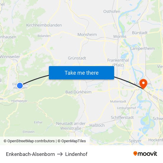 Enkenbach-Alsenborn to Lindenhof map