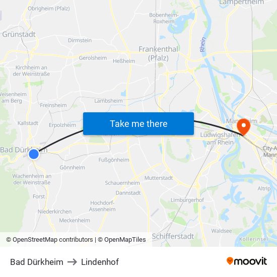 Bad Dürkheim to Lindenhof map