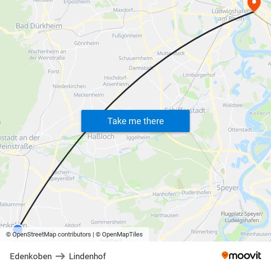 Edenkoben to Lindenhof map