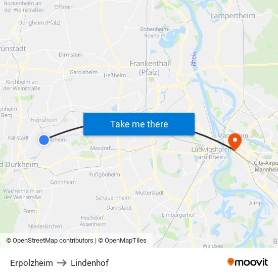 Erpolzheim to Lindenhof map