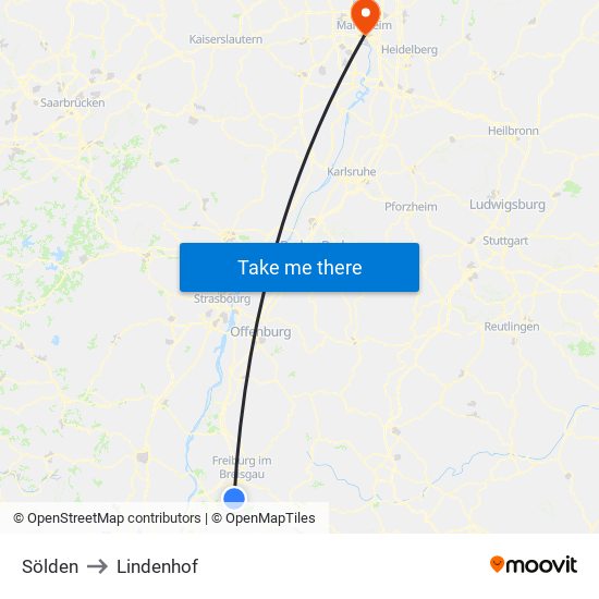 Sölden to Lindenhof map