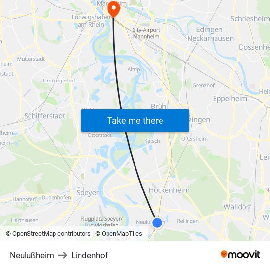 Neulußheim to Lindenhof map