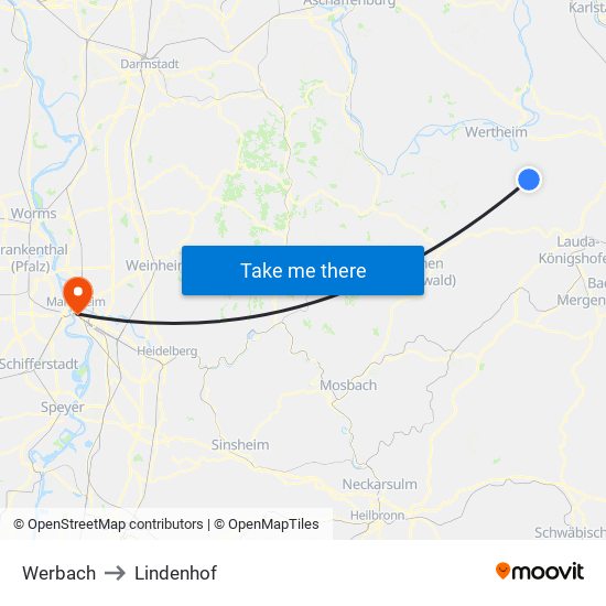 Werbach to Lindenhof map