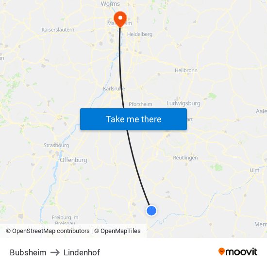 Bubsheim to Lindenhof map