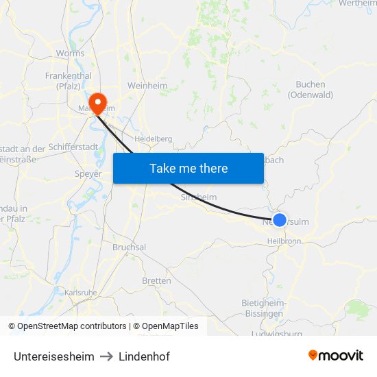 Untereisesheim to Lindenhof map
