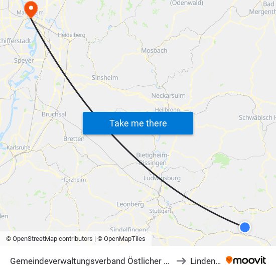 Gemeindeverwaltungsverband Östlicher Schurwald to Lindenhof map