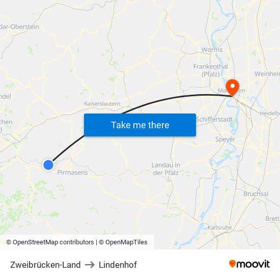 Zweibrücken-Land to Lindenhof map