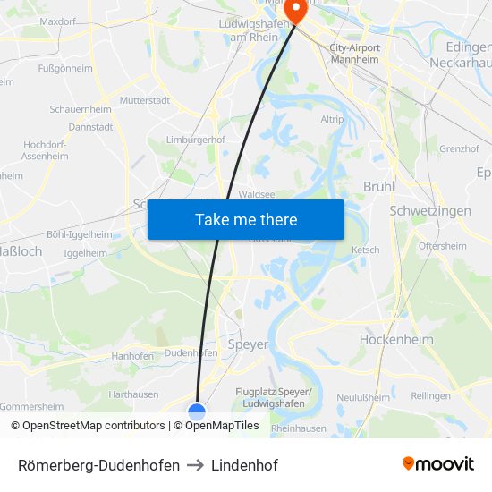 Römerberg-Dudenhofen to Lindenhof map