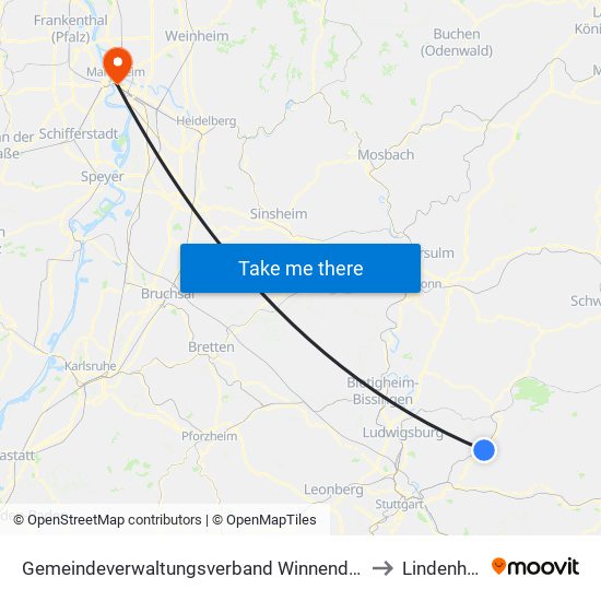 Gemeindeverwaltungsverband Winnenden to Lindenhof map