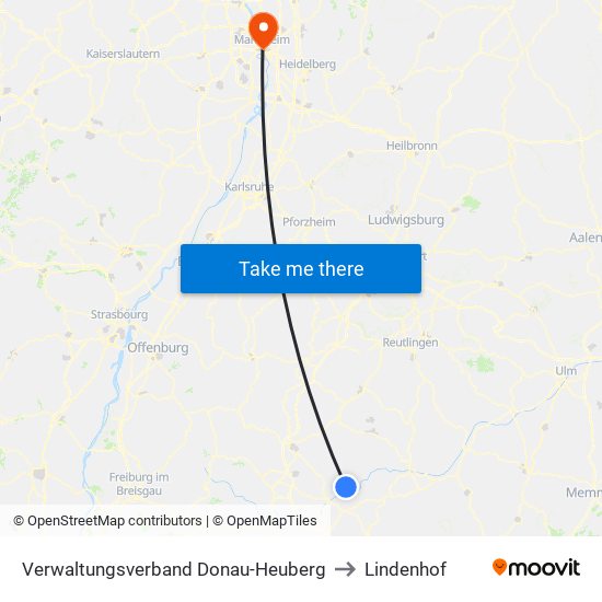 Verwaltungsverband Donau-Heuberg to Lindenhof map