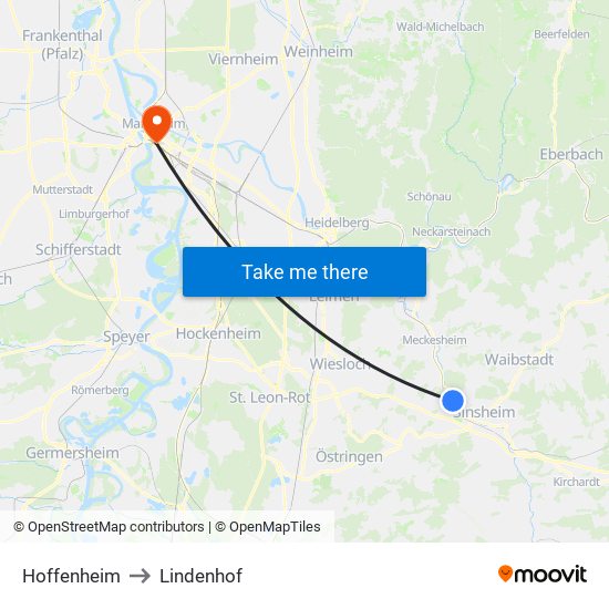 Hoffenheim to Lindenhof map
