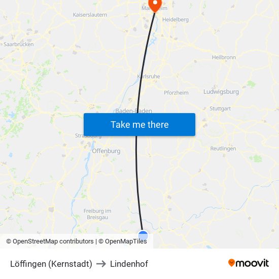Löffingen (Kernstadt) to Lindenhof map