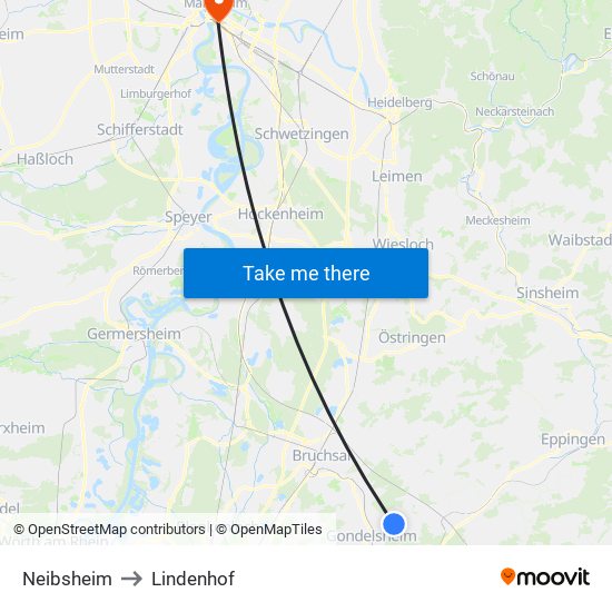 Neibsheim to Lindenhof map