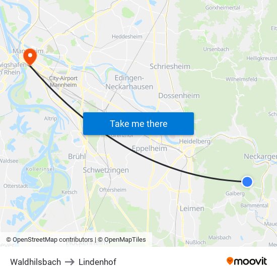 Waldhilsbach to Lindenhof map