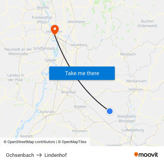 Ochsenbach to Lindenhof map