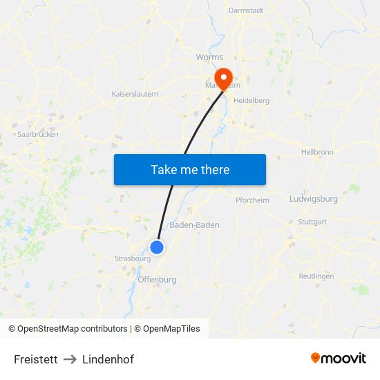 Freistett to Lindenhof map