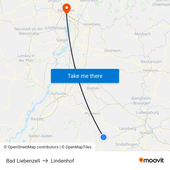 Bad Liebenzell to Lindenhof map