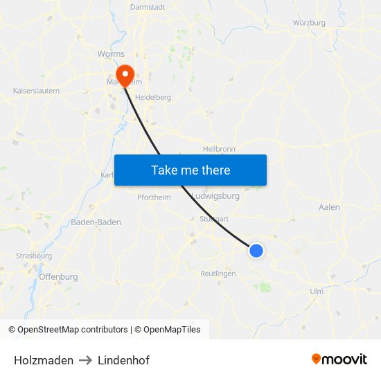 Holzmaden to Lindenhof map