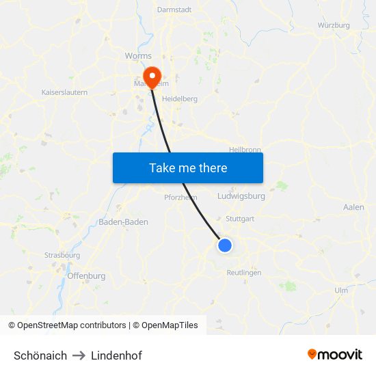 Schönaich to Lindenhof map