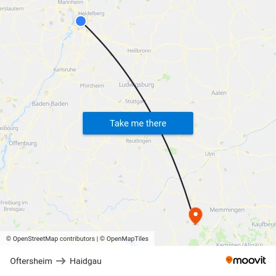 Oftersheim to Haidgau map