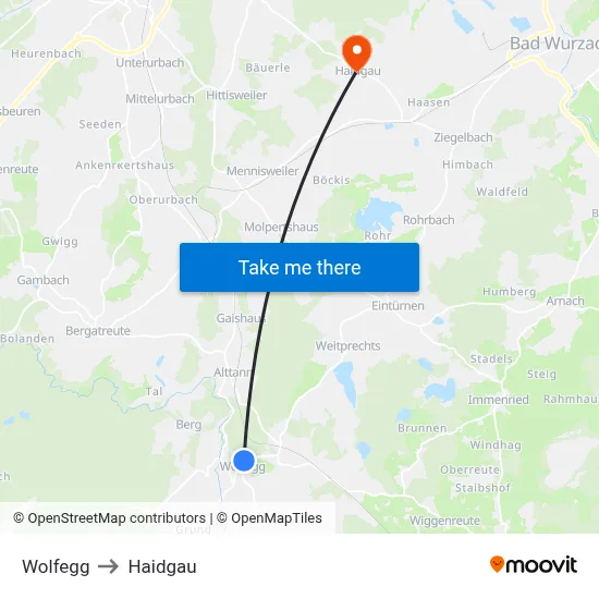 Wolfegg to Haidgau map
