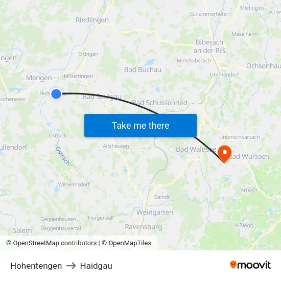 Hohentengen to Haidgau map