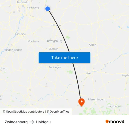 Zwingenberg to Haidgau map