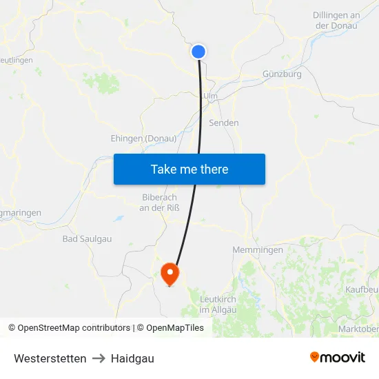 Westerstetten to Haidgau map